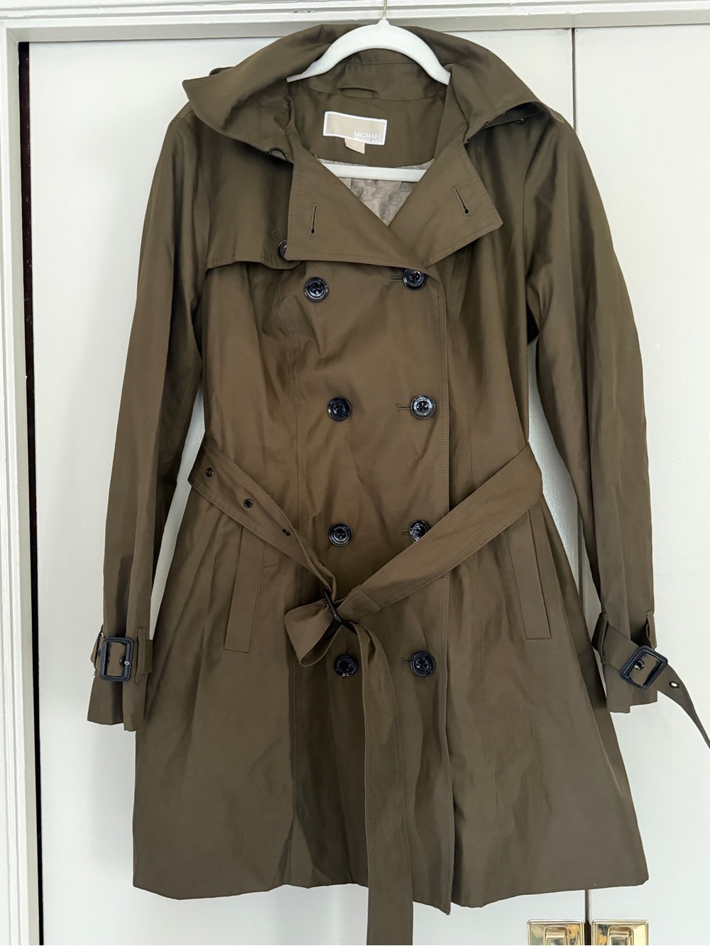 Michael Kors Olive Green Double-Breasted Trench Coat